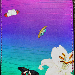 E05-1蝴蝶百合  中國風格證件夾.悠遊卡夾   天然皮革 第2張的照片