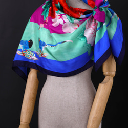 藍鵲舞春風系列   蠶絲絲巾 100%silk C01-1 第3張的照片