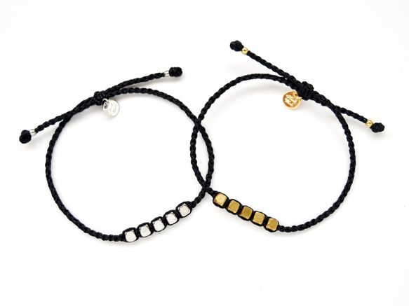 Brass Beads Bracelet/Black×Gold 真鍮ビーズブレスレット 2枚目の画像