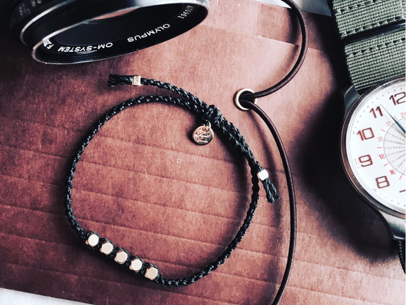 Brass Beads Bracelet/Black×Gold 真鍮ビーズブレスレット 6枚目の画像