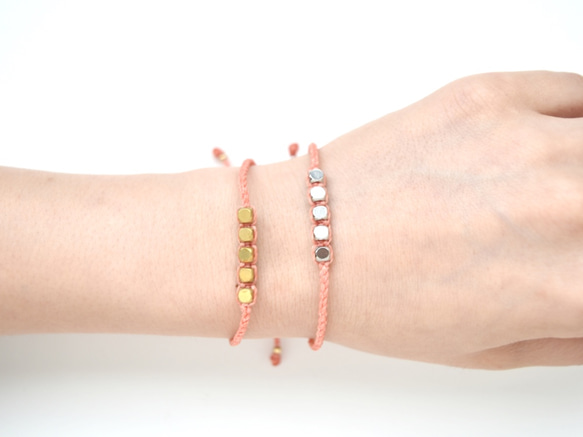 BrassBeadsBracelet/CoralPink(Gold&Silver) 真鍮ビーズブレスレット 4枚目の画像