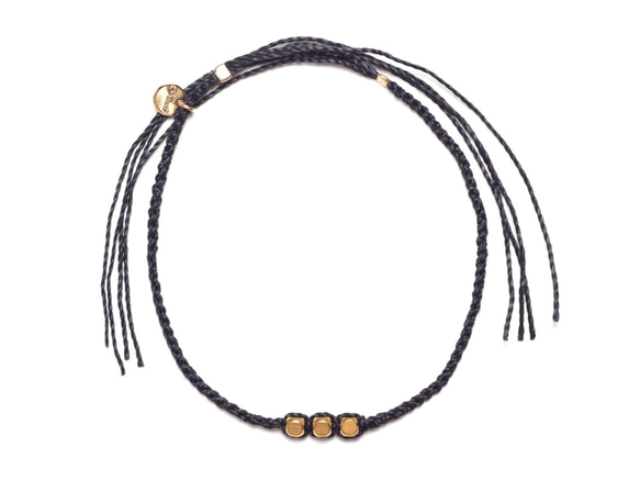 Brass Beads Misanga Anklet/Black×Gold 真鍮ビーズミサンガ 2枚目の画像