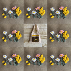 大人かわいい手刺繍お花のプチバッグ　国産帆布　ミモザ　春色 10枚目の画像
