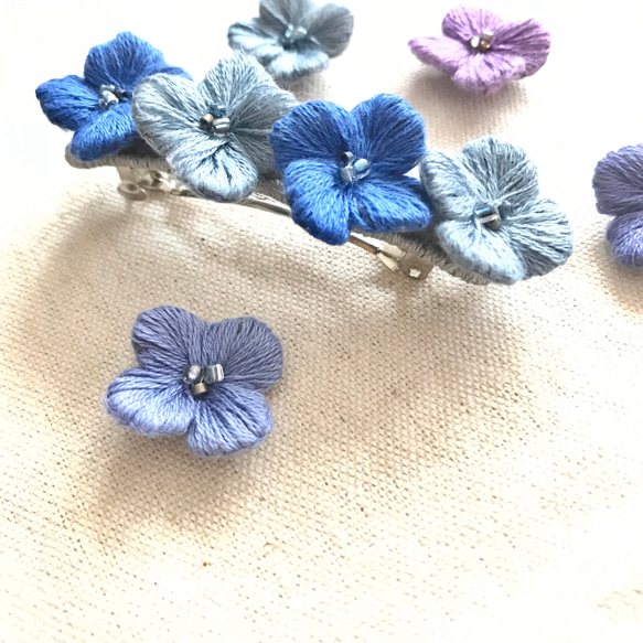 【立体刺繍】紫陽花のバレッタ(空) 3枚目の画像
