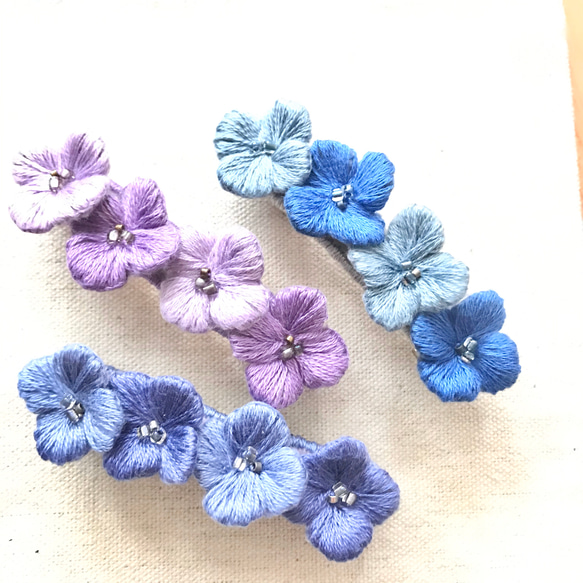 【立体刺繍】紫陽花のバレッタ(空) 7枚目の画像