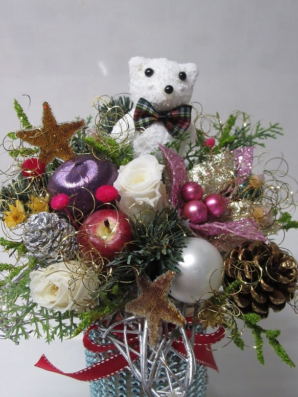 creema限定　早割価格　Christmas with Kuma-chan (bear)白バラ 3枚目の画像