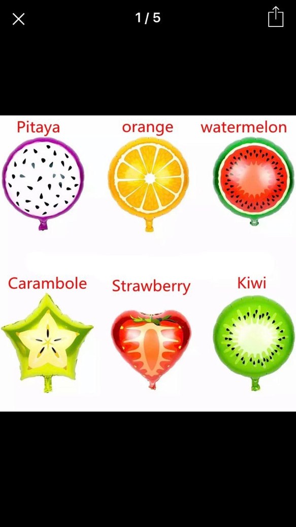 フルーツ 果物 バルーン 6種類セット 誕生日 イベント 3枚目の画像