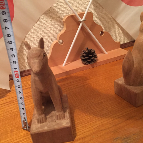 木彫り 手彫りの狐 阿吽 お稲荷さん その他置物 asatsuki 通販