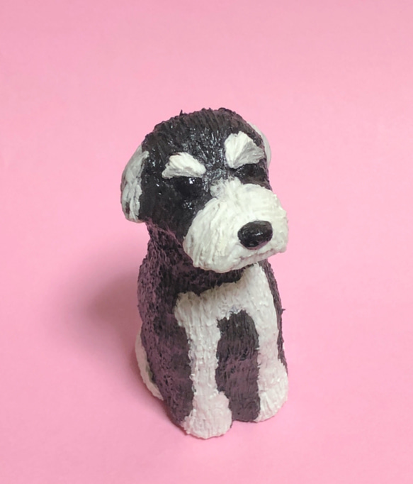 ウインクするミニチュアシュナウザー  犬の粘土細工 3枚目の画像