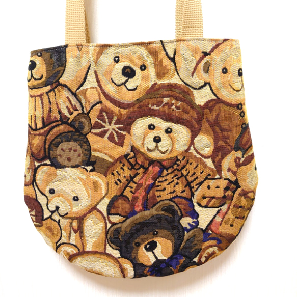 ゴブラン織りバッグ・熊柄・ティディベア・バンドメイド