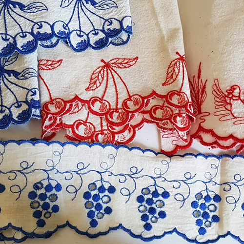 フランスヴィンテージ さくらんぼの刺繍リボントリム リボン・テープ