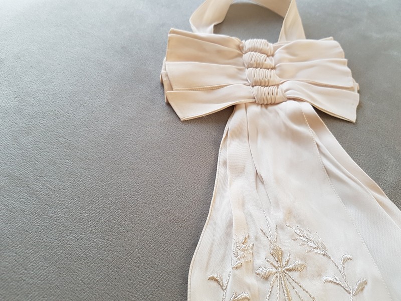 フランス　アンティーク　コミュニオン　セット　布花花冠　リボン　オモニエール