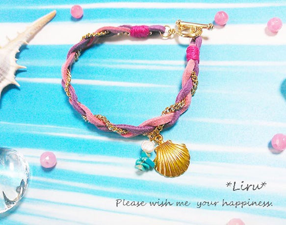 【売り切り価格！】sea girl bracelet　(pink×purple) 2枚目の画像
