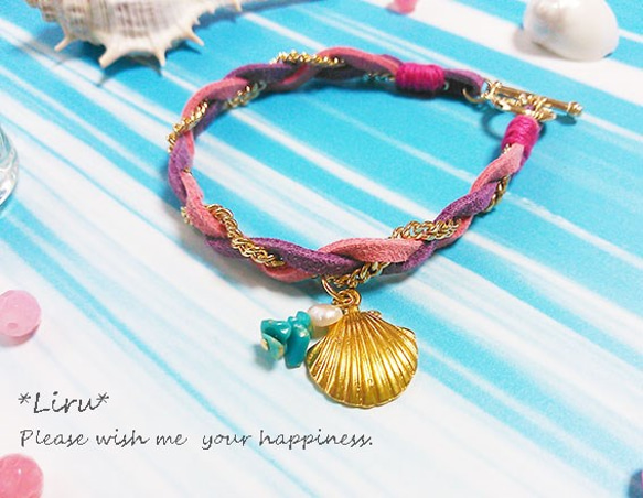 【売り切り価格！】sea girl bracelet　(pink×purple) 3枚目の画像