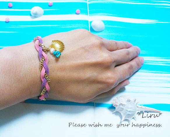 【売り切り価格！】sea girl bracelet　(pink×purple) 4枚目の画像