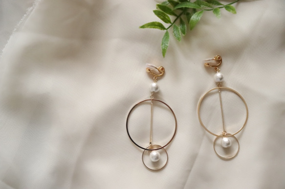 コットンパールとダブルフープのearring/pierce 3枚目の画像