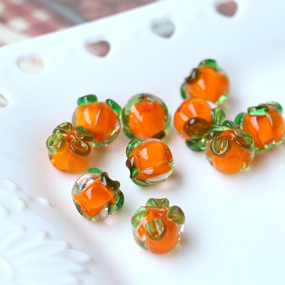 ♡玻璃/琉璃♡手工琉璃珠橘紅小柿子11mm 2個set 第2張的照片