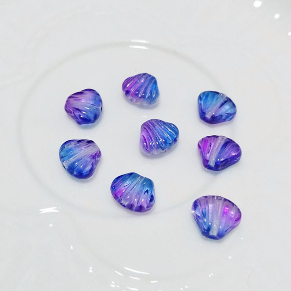 【漸變琉璃系列】捷克琉璃珠 幻彩小貝殼 紫藍色 10個入 第1張的照片