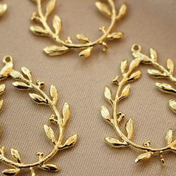 ♡鍍銅・素材♡金色復古水滴樹葉 2個入 第3張的照片