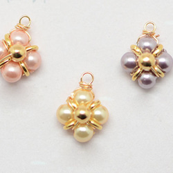 ♡真珠、半製品、手巻き貝殻、真珠、四葉クローバー、深ピンク、2 1枚目の画像