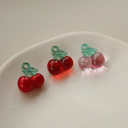 ♡亞克力/樹脂♡春款販售可愛果果櫻桃 透明粉 20mm 4個入 第2張的照片