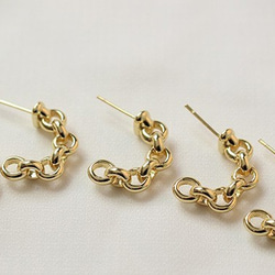 ♡鍍真金・素材♡C形耳釘個性鏈條型18K真金色 4個入 第4張的照片