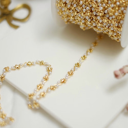 ♡珍珠・半成品♡超唯美鍍真金莫比烏斯珍珠裝飾鏈材料50cm 1條入 第1張的照片