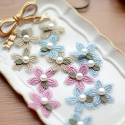 ♡布貼・素材♡珍珠花朵蕾絲布料金屬線刺繡布貼粉色35mm 4個入 第2張的照片