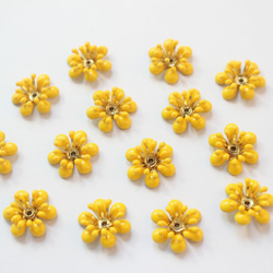 ♡鍍銅・素材♡復古鍍銅立體滴油雙層花朵16mm 黃色 4個入 第2張的照片