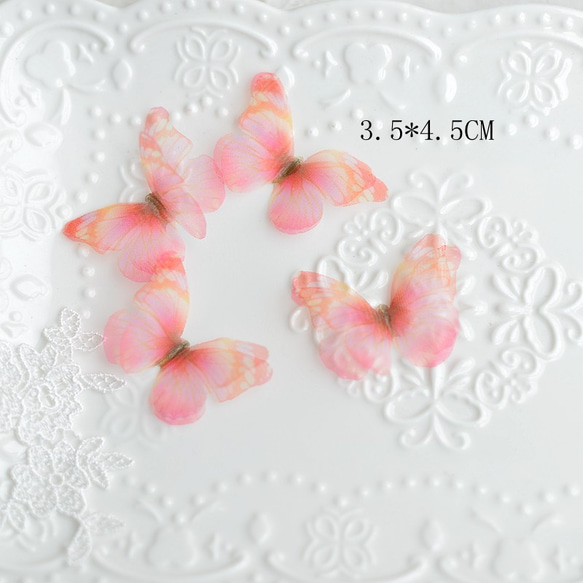 ♡花邊/輔料♡DIY材料滌綸半透明立體蝴蝶 粉色 4個入 第1張的照片