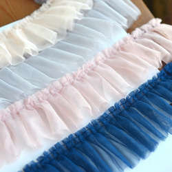 ♡レース/アクセサリー♡美しい透明な手作りチュチュスカートしわレースダークブルー幅8 cm 1メートルに 1枚目の画像