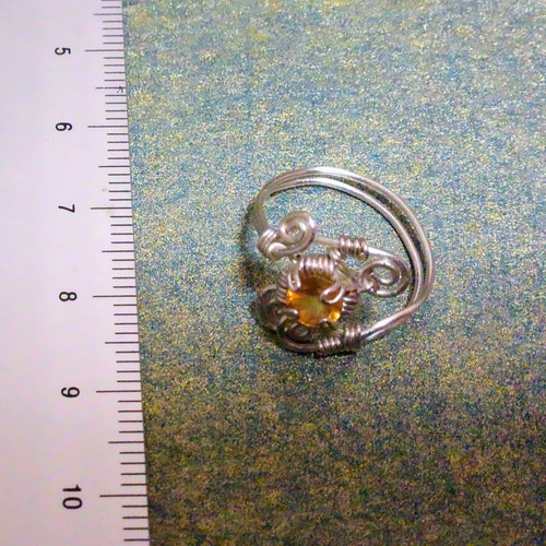 シトリンファセットカットのワイヤーリング 天然石 ワイヤー