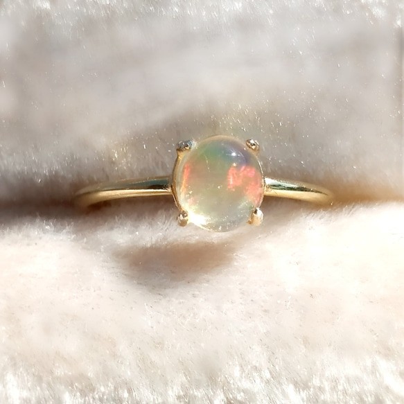 七色ウォーターオパールの18KGP・9号リング silver925 天然石 指輪