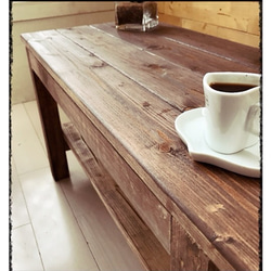 手作り 無垢材 カフェテーブル 座卓 アンティーク調 ハンドメイド 2枚目の画像