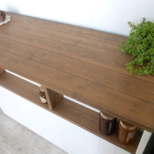 ハンドメイド キッチンカウンター レジカウンター 大収納 ナチュラル