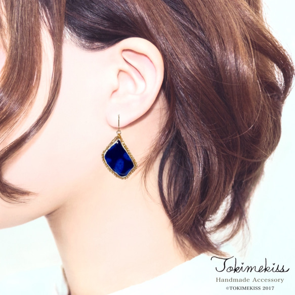 “免費送貨”藍陶×過敏*日本模式圖案編織耳環/耳環金線 第3張的照片