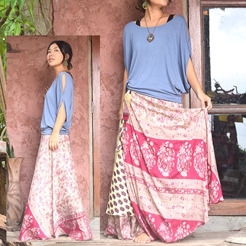 1点もの◇BOHO◇インドサリー△マキシ丈*リバーシブル巻き