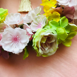 送料無料　桜　菜の花　ローズの春リース 6枚目の画像
