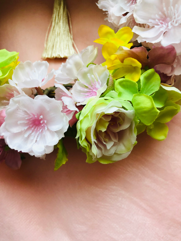 送料無料　桜　菜の花　ローズの春リース 6枚目の画像
