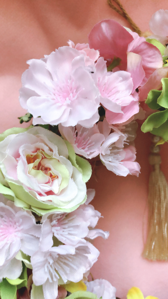 送料無料　桜　菜の花　ローズの春リース 8枚目の画像