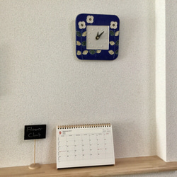 スクエア 掛け時計 花(白 ×青) 5枚目の画像