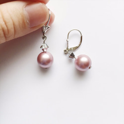 粉色珍珠耳環 -銀水晶 第2張的照片