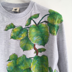 観葉植物 フィカス・ウンベラータ 手描き長袖Tシャツ　袖リブ付き 2枚目の画像