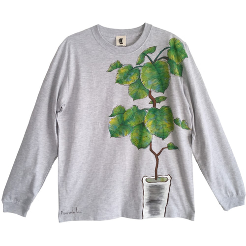 メンズTシャツ Mサイズ 観葉植物 フィカス・ウンベラータ柄Tシャツ手描きで描い