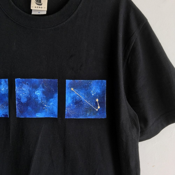 12星座選べる手描き宇宙柄Tシャツ ブラック 銀河 ギャラクシー  星空 6枚目の画像