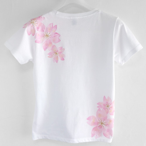 手描き舞桜柄長袖Tシャツ XSサイズ ネイビー  袖リブ付き ロンT サクラ 花 舞桜柄Tシャツ ホワイト 手描き長袖Tシャツ 袖リブ付き ロンT 花柄 T