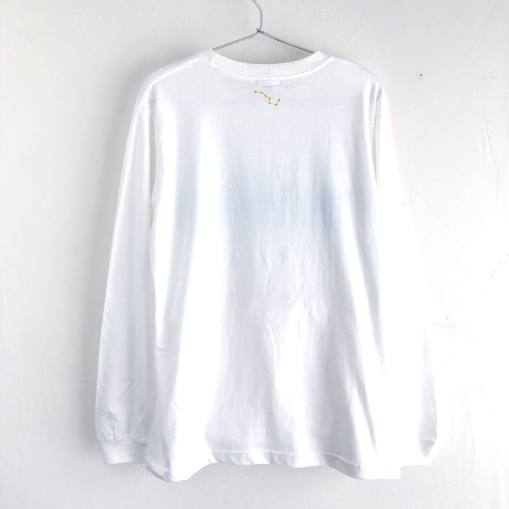 手描き北斗七星柄長袖Tシャツ ホワイト 袖リブ付き ロンT 七つ星 宇宙