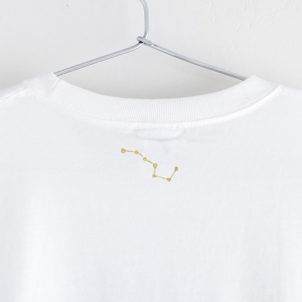 手描き北斗七星柄長袖Tシャツ ホワイト 袖リブ付き ロンT 七つ星 宇宙