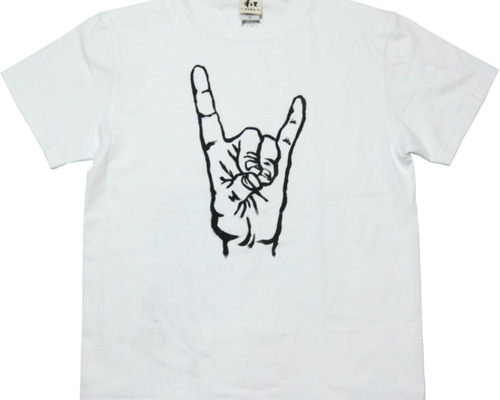 手狐ハンドサインメンズTシャツ 手描きで描いた狐のTシャツ Tシャツ