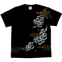 桜柄メンズTシャツ 手描きで描いた桜の花のTシャツ 1枚目の画像